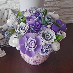 Originální mýdlová kytice - fialová